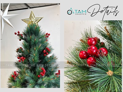 Cây thông Noel xanh cước đầu vàng trái đỏ [Nhiều cỡ từ 1.5-2.4m] X-TREE-43