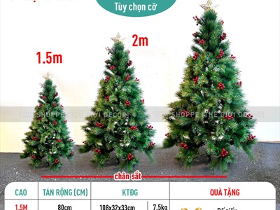 Cây thông Noel xanh cước đầu vàng trái đỏ [Nhiều cỡ từ 1.5-2.4m] X-TREE-43