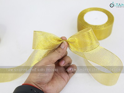 Cuộn ruy băng vải kim tuyến vàng Gold bản 4cm dài 20m PK-RB-11