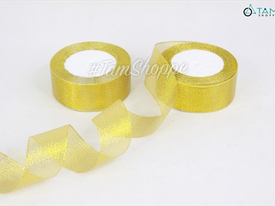 Cuộn ruy băng vải kim tuyến vàng Gold bản 4cm dài 20m RUYBANG-11