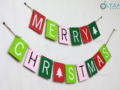 Dây banner chữ Merry Christmas thẻ gỗ chữ nhật [Bằng gỗ - thủ công] BANER-NOEL-02