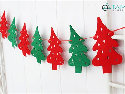 Dây banner Noel nỉ 8 phụ kiện xanh đỏ [Dài 160cm - Nhiều kiểu] BANER-NOEL-04