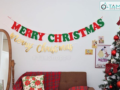Dây banner chữ Merry Christmas vải nỉ Đỏ - Xanh lá 2m BANER-NOEL-01