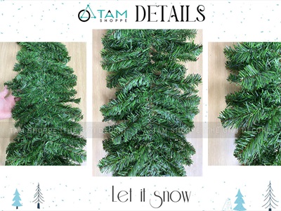 Dây lá thông bản lớn xanh trơn đầu tròn dài 270cm [Nhiều lá - Rộng 25cm] DAYLA-03