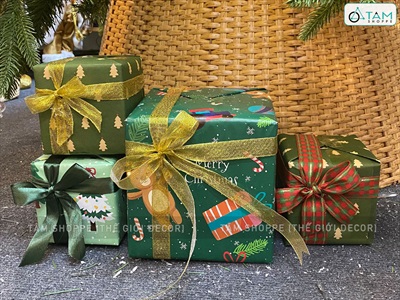 Hộp quà trang trí Noel nơ ruy băng vải xịn [Làm sẵn - Nhiều cỡ/màu] HOPQUA-01
