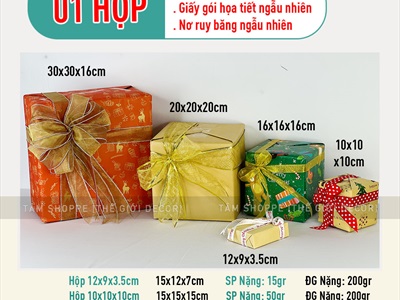 Hộp quà trang trí Noel nơ ruy băng vải xịn [Làm sẵn - Nhiều cỡ/màu] HOPQUA-01