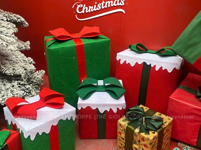 Hộp quà trang trí Noel vải nỉ tuyết tan chảy [Làm sẵn - Nhiều cỡ/màu] HOPQUA-02