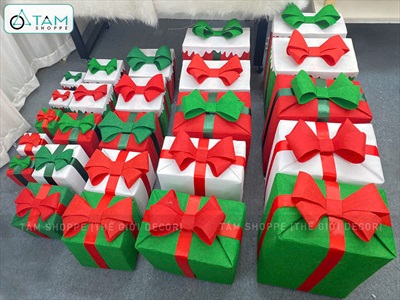 Hộp quà trang trí Noel vải nỉ tuyết tan chảy [Làm sẵn - Nhiều cỡ/màu] HOPQUA-02