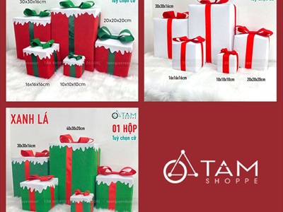 Hộp quà trang trí Noel vải nỉ tuyết tan chảy [Làm sẵn - Nhiều cỡ/màu] HOPQUA-02