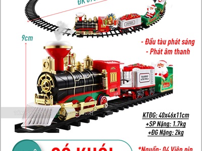 Mô hình đoàn tàu hoả có đường ray chạy quanh cây thông Noel [Phun khói - tặng pin] TAUHOA-01