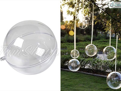 Quả cầu nhựa trong suốt hai mảnh ghép làm trái châu Noel [ĐK6-20cm - Tự ráp] TRAICHAU-40