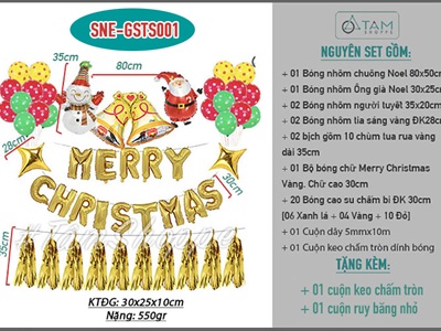 Set trang trí Noel chuông Merry tua rua vàng SNE-GSTS001