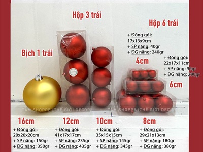 Trái châu Noel mờ đủ màu, đủ cỡ [Từ 4-16cm - Hàng chuẩn] TRAICHAU-34