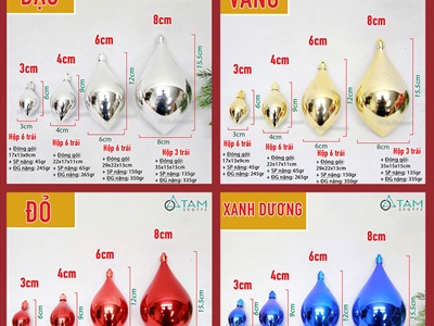Trái châu Noel búp đèn đủ màu, đủ cỡ [Dài 3-8cm - Bóng đẹp] TRAICHAU-35