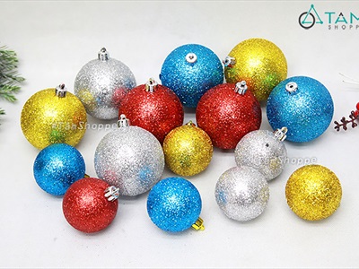 Trái châu Noel kim tuyến đủ màu, đủ cỡ [ĐK 6-16cm - lấp lánh] TRAICHAU-36