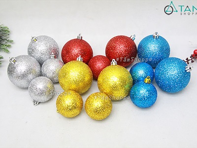 Trái châu Noel kim tuyến đủ màu, đủ cỡ [ĐK 6-16cm - lấp lánh] TRAICHAU-36