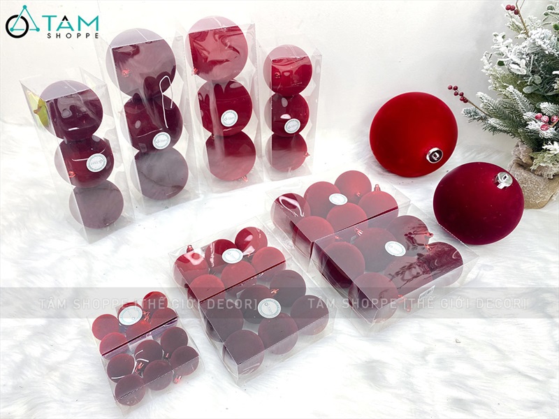 Trái châu Noel phun nhung đỏ nhiều cỡ [Từ 4-16cm - xịn mịn] TRAICHAU-32