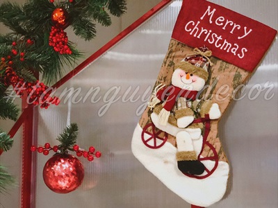 Vớ tất Noel vải nâu Vintage kiểu vỏ cây [45x26cm - 2 kiểu] VOTAT-X-07