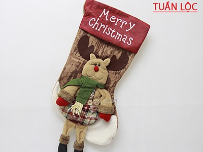 Vớ tất Noel vải nâu Vintage kiểu vỏ cây [45x26cm - 2 kiểu] VOTAT-X-07