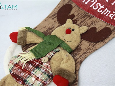 Vớ tất Noel vải nâu Vintage kiểu vỏ cây [45x26cm - 2 kiểu] VOTAT-X-07