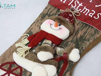 Vớ tất Noel vải nâu Vintage kiểu vỏ cây [45x26cm - 2 kiểu] VOTAT-X-07