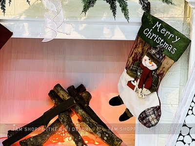 Vớ tất Noel vải nâu Vintage kiểu vỏ cây [45x26cm - 2 kiểu] VOTAT-X-07