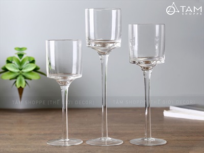 Bộ 3 chân nến ly thuỷ tinh trụ cao [Dày đẹp - Không gồm nến] CHANNEN-03