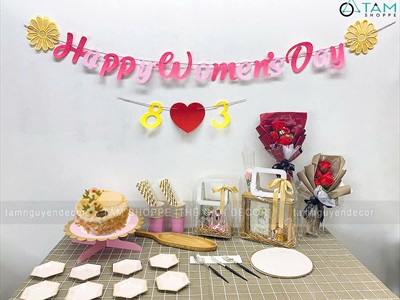 Dây banner chữ Happy Women's day 8 tháng 3 [Vải nỉ - Kèm dây] BANER-KHAC-01