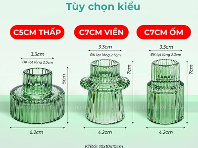 Đế nến thuỷ tinh xanh lá sọc đứng 2 họng nến [3 kiểu - Không gồm nến] DENEN-05