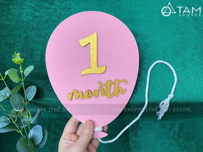 Phụ kiện chụp ảnh đầy tháng 1 month bảng tên cho bé  [Bằng gỗ - Có lẻ từng món] PKCA-01