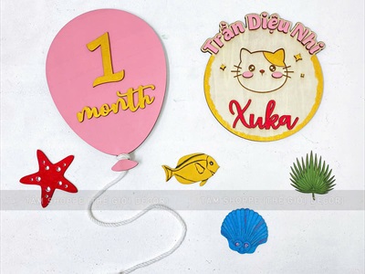 Phụ kiện chụp ảnh đầy tháng 1 month bảng tên cho bé  [Bằng gỗ - Có lẻ từng món] PKCA-01