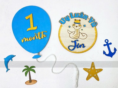 Phụ kiện chụp ảnh đầy tháng 1 month bảng tên cho bé  [Bằng gỗ - Có lẻ từng món] PKCA-01