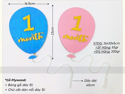 Phụ kiện chụp ảnh đầy tháng 1 month bảng tên cho bé  [Bằng gỗ - Có lẻ từng món] PKCA-01