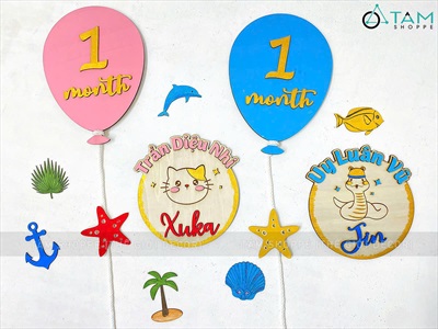 Phụ kiện chụp ảnh đầy tháng 1 month bảng tên cho bé  [Bằng gỗ - Có lẻ từng món] PKCA-01
