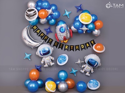 Set trang trí sinh nhật 2 phi hành gia xanh dương SSN-BDTS-012