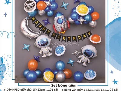Set trang trí sinh nhật 2 phi hành gia xanh dương SSN-BDTS-012