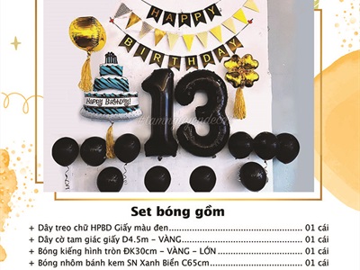 Set trang trí sinh nhật vàng đen cỏ 4 lá Gold SSN-BDTS002