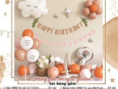 Set trang trí sinh nhật đám mây dây sao tông Cam (Số theo tuổi) SSN-BDTS-007