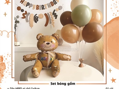 Set trang trí sinh nhật gấu nâu to trụ xoè SSN-BDTS-003