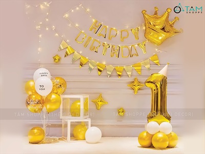 Set trang trí sinh nhật Hoàng gia tông Vàng - Trắng (Số theo tuổi) SSN-BDTS-006