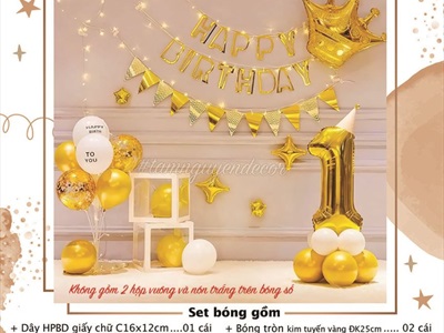 Set trang trí sinh nhật Hoàng gia tông Vàng - Trắng (Số theo tuổi) SSN-BDTS-006