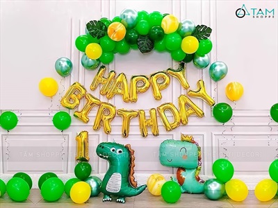 Set trang trí sinh nhật khủng long tông Xanh lá - Vàng (Số theo tuổi) SSN-BDTS-008