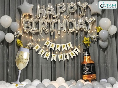 Set trang trí sinh nhật rượu Tây tông Xám SSN-BDTS-009