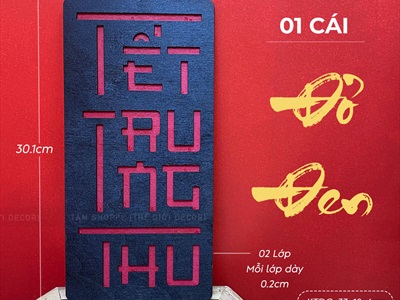 Bộ chữ Trung thu cách điệu 2 lớp chữ nhật đứng [30x15cm - 2 lớp] CHU-GO-14