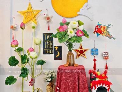 Bộ chữ Trung thu cách điệu 2 lớp chữ nhật đứng [30x15cm - 2 lớp] CHU-GO-14