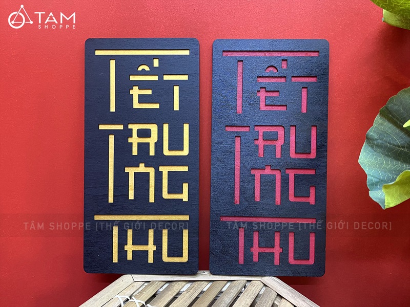 Bộ chữ Trung thu cách điệu 2 lớp chữ nhật đứng [30x15cm - 2 lớp] CHU-GO-14