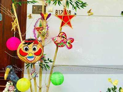 Bụi tre Trung thu với lồng đèn và mẹt vẽ dân gian [2024 - Bởi Tâm Nguyễn Decor] CC-TRUNGTHU-2403