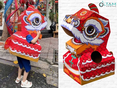 Đầu lân giấy carton đồ chơi cho bé [DIY Tự lắp ráp - Dày dặn] DAULAN-02