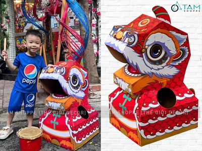 Đầu lân giấy carton đồ chơi cho bé [DIY Tự lắp ráp - Dày dặn] DAULAN-02