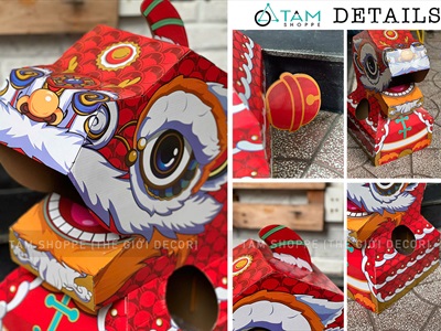 Đầu lân giấy carton đồ chơi cho bé [DIY Tự lắp ráp - Dày dặn] DAULAN-02
